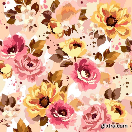 Vector set, seamless flowers pattern 8X EPS