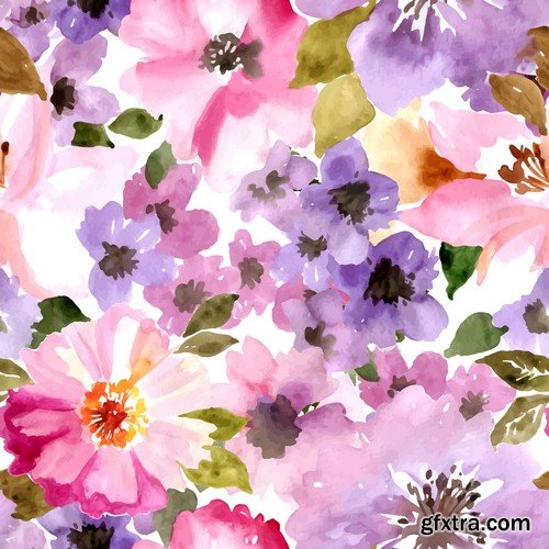 Vector set, seamless flowers pattern 8X EPS