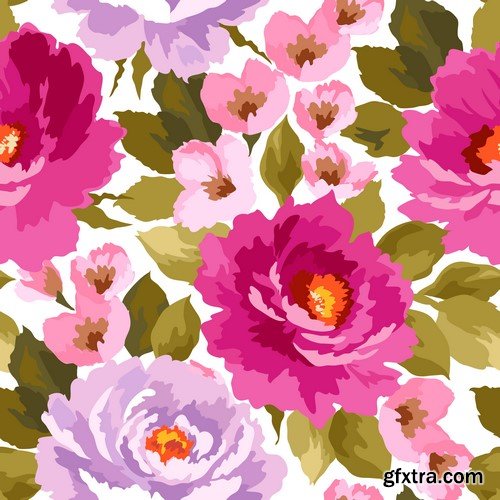 Vector set, seamless flowers pattern 8X EPS