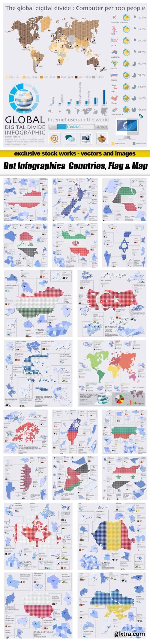 Dot Infographics  Countries, Flag & Map - 21xEPS