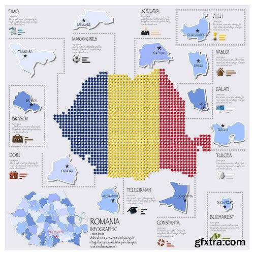 Dot Infographics  Countries, Flag & Map - 21xEPS