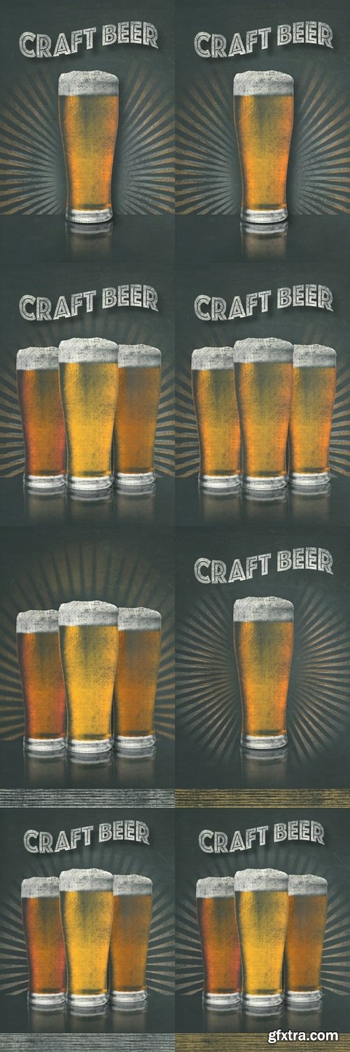 Art drawing sketch chalk blackboard signage colorful beer pint glasses with frothy head