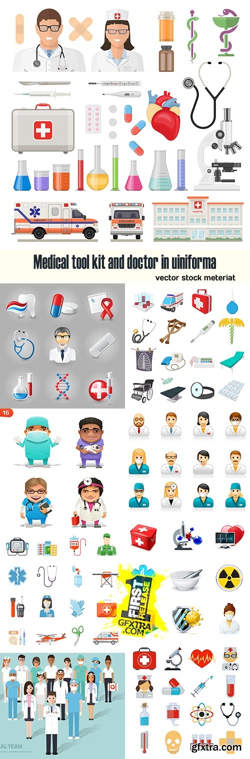 Medical tool kit and doctor in uiniforma