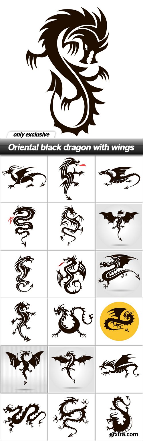 Oriental black dragon with wings - 19 EPS