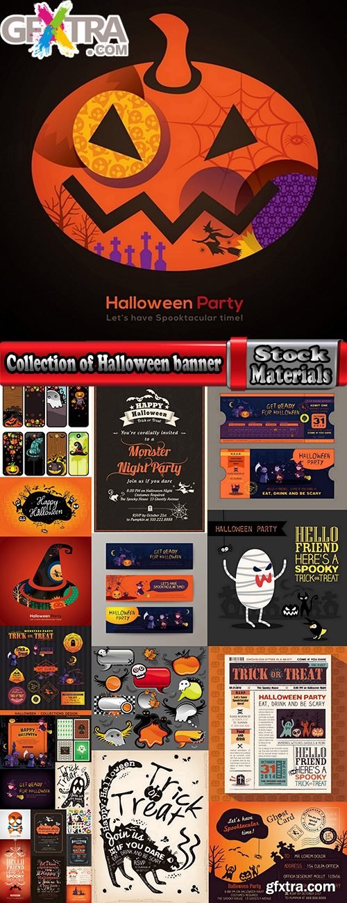 Collection of Halloween banner sticker pumpkin ghost witch vector picture 25 EPS