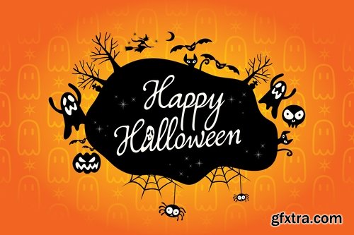 Collection of Halloween banner sticker pumpkin ghost witch vector picture 25 EPS