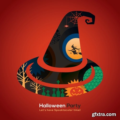 Collection of Halloween banner sticker pumpkin ghost witch vector picture 25 EPS