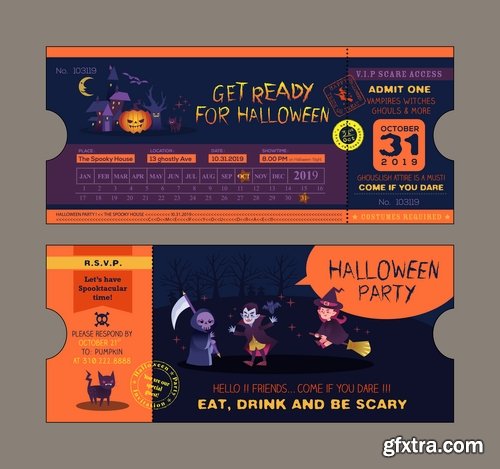 Collection of Halloween banner sticker pumpkin ghost witch vector picture 25 EPS