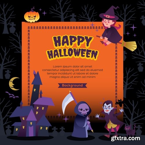 Collection of Halloween banner sticker pumpkin ghost witch vector picture 25 EPS