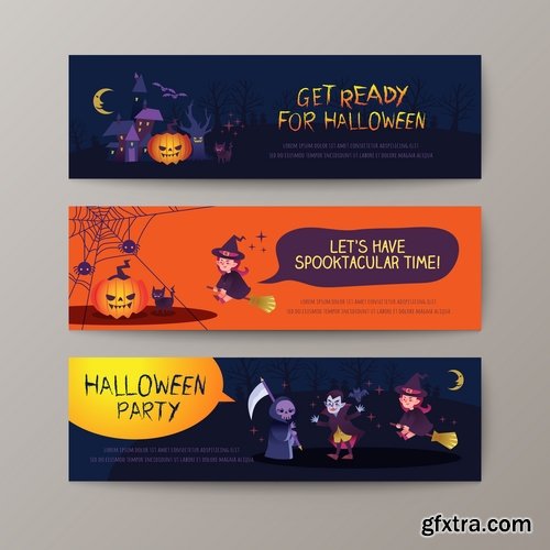 Collection of Halloween banner sticker pumpkin ghost witch vector picture 25 EPS