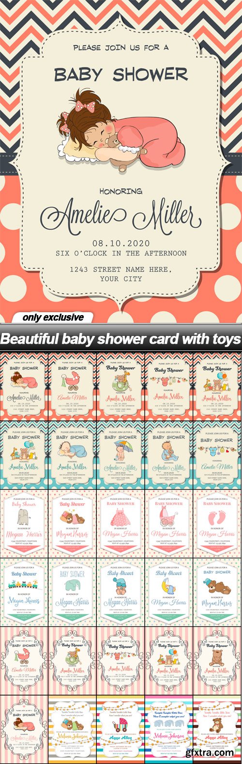 Beautiful baby shower card with toys - 30 EPS