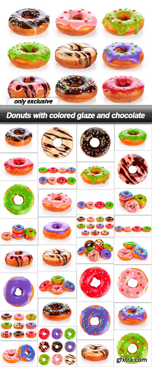 Donuts with colored glaze and chocolate - 32 UHQ JPEG