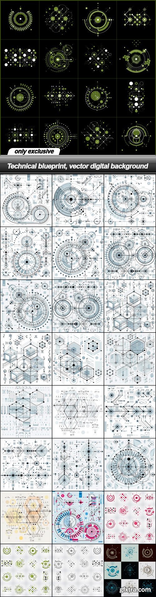 Technical blueprint, vector digital background - 25 EPS