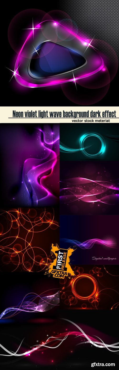 Neon violet light wave background dark effect