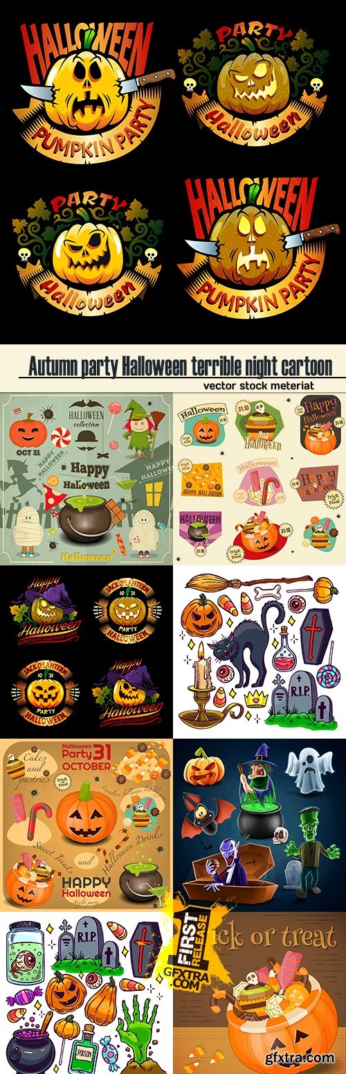 Autumn party Halloween terrible night cartoon