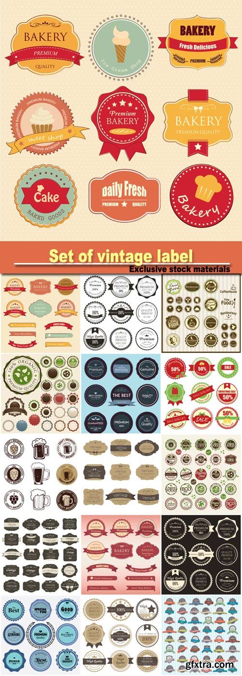 Set of vintage label color old design, set of retro badges