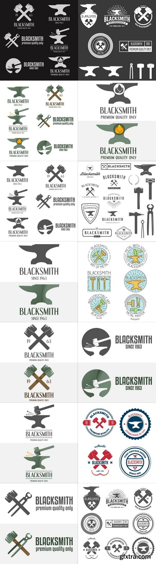 Collection of logo, elements or logotypes for blacksmith and shop