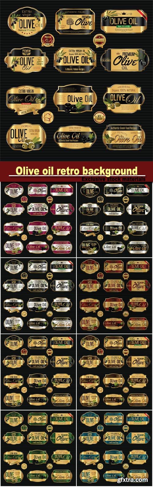 Olive oil retro vintage background collection