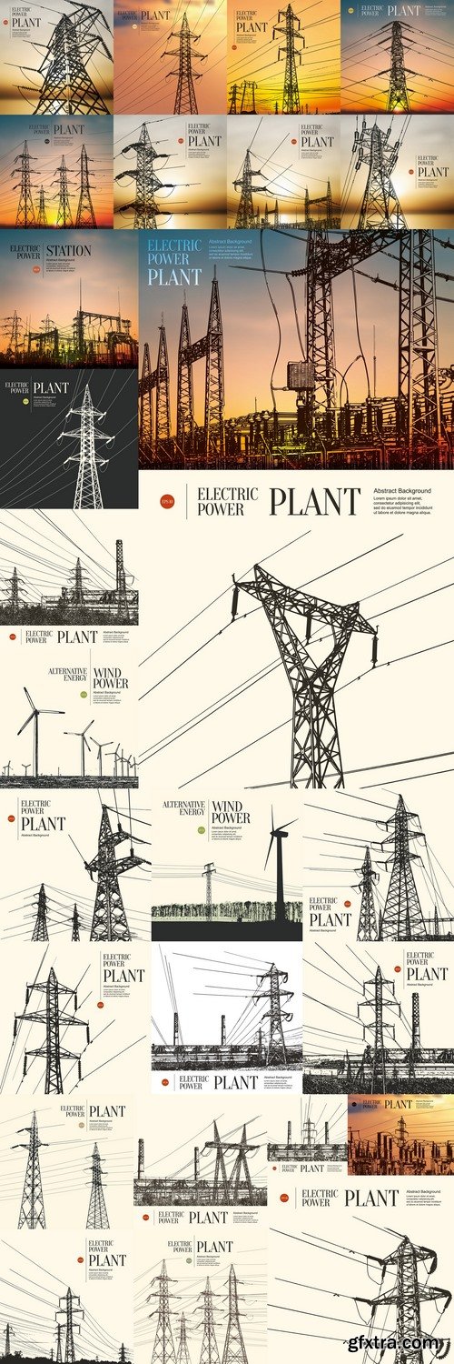 Abstract sketch stylized background. Electric power plant