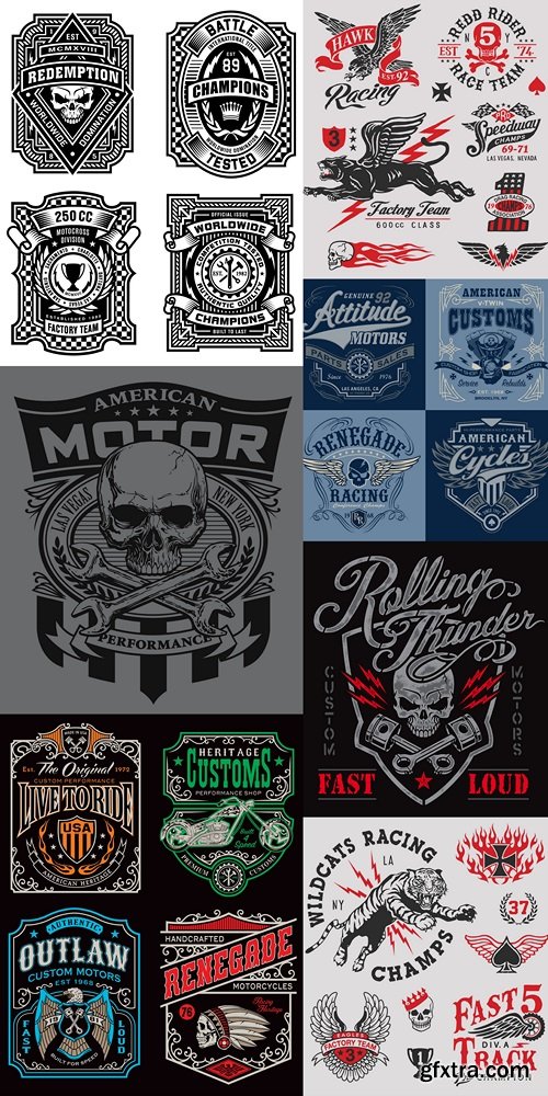 Vintage motorcycle t-shirt graphic set