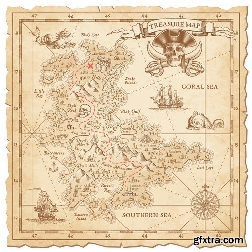 Treasure map vector illustrations 4X EPS