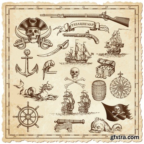 Treasure map vector illustrations 4X EPS