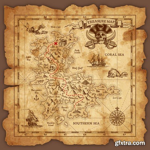 Treasure map vector illustrations 4X EPS