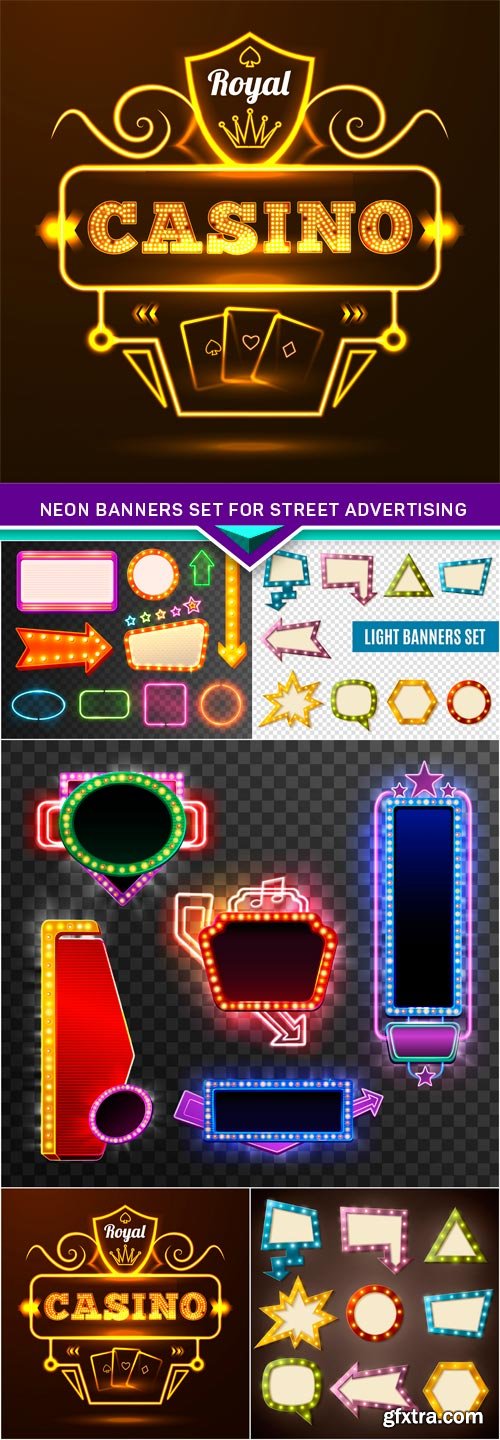 Neon banners set for street advertising 5X EPS