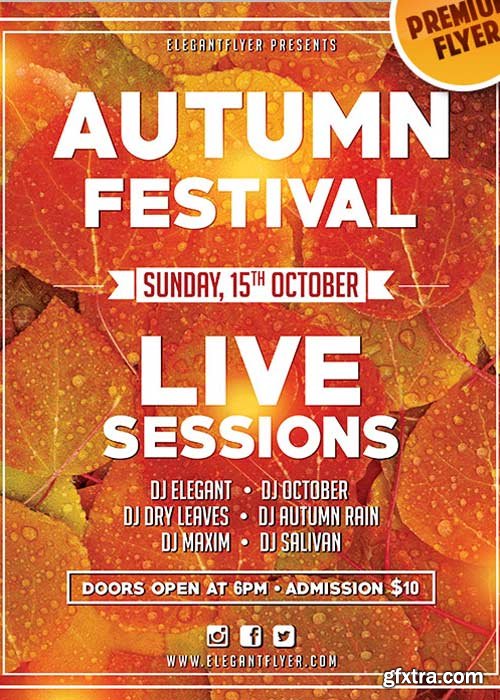 Autumn Festival Flyer PSD V4 Template + Facebook Cover