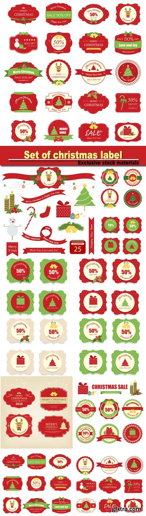 Set of christmas label and background, christmas tag, sign and symbol