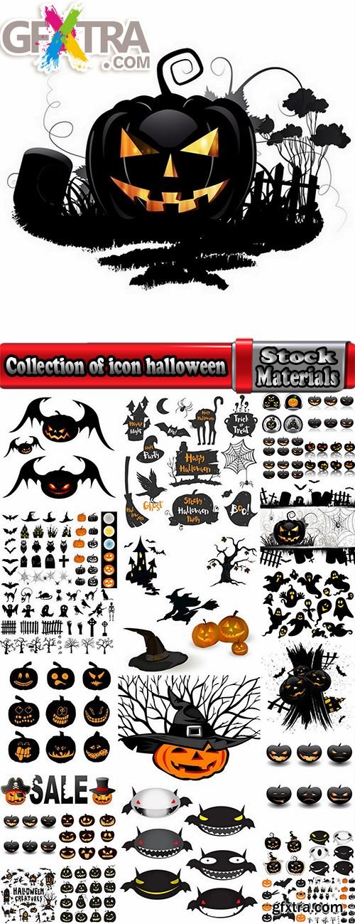 Collection of icon halloween witch pumpkin Thanksgiving 25 EPS