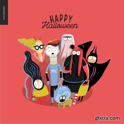 Collection of cartoon halloween costume thanksgiving day vector image 25 EPS