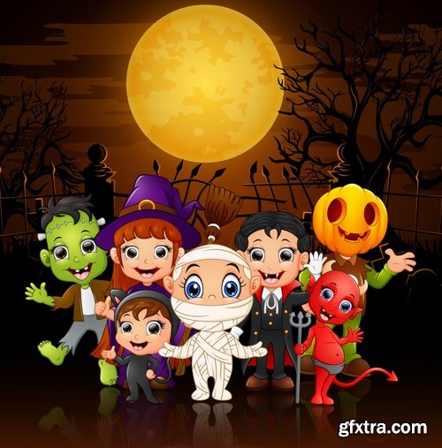 Collection of cartoon halloween costume thanksgiving day vector image 25 EPS