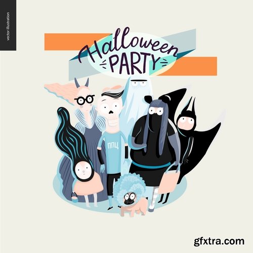 Collection of cartoon halloween costume thanksgiving day vector image 25 EPS