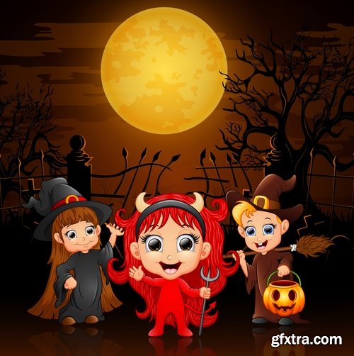 Collection of cartoon halloween costume thanksgiving day vector image 25 EPS