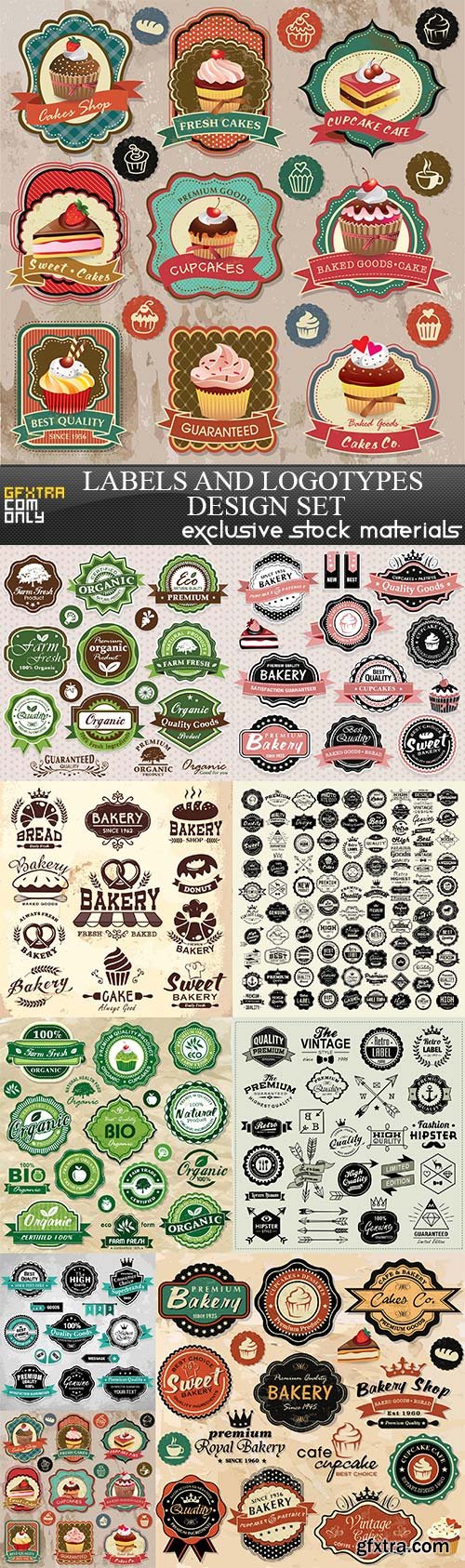 Labels and Logotypes design set, 9 x EPS