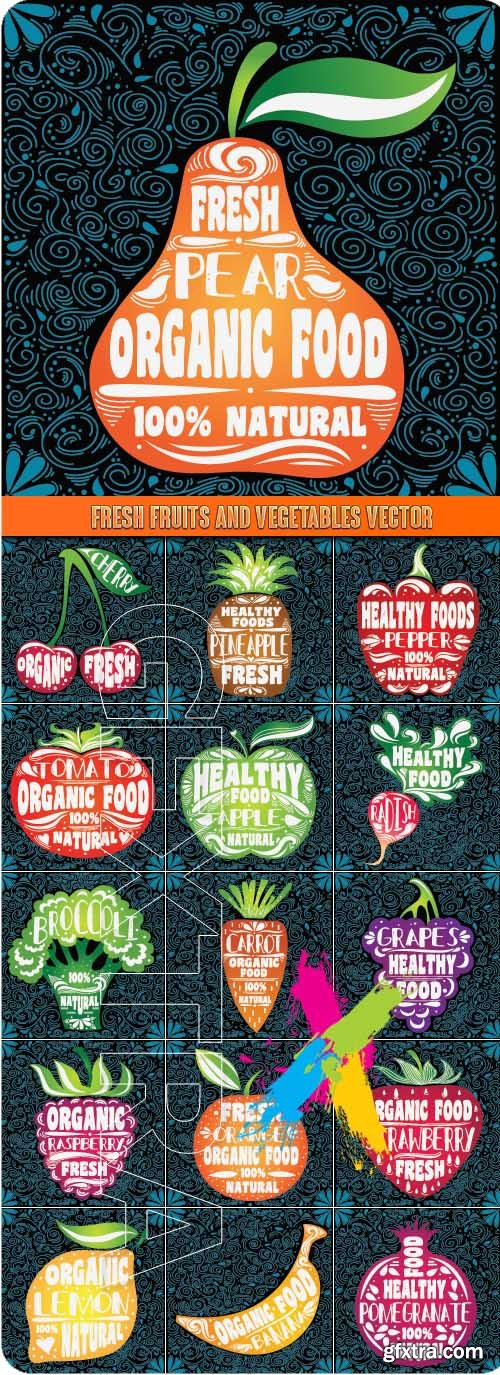 Fresh fruits and vegetables vector