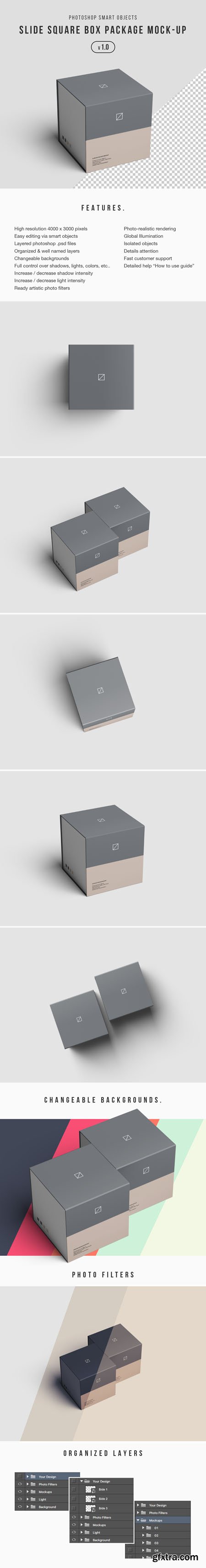 Slide Box Package PSD Mockups