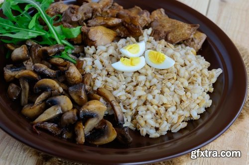 Collection of mushrooms fried dishes with mushrooms chicken salad omelette 25 HQ Jpeg