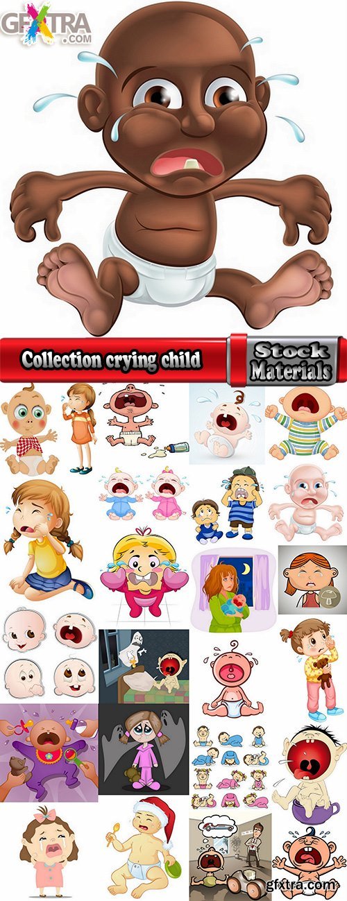 Collection crying child cartoon vector image 25 EPS