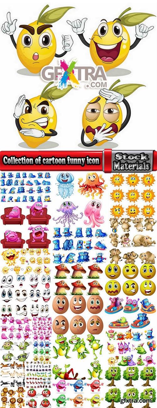 Collection of cartoon funny monsters icon smiley animals vector image 25 EPS