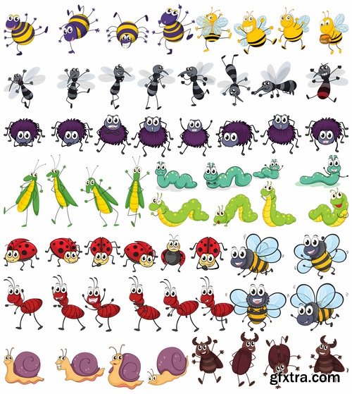 Collection of cartoon funny monsters icon smiley animals vector image 25 EPS