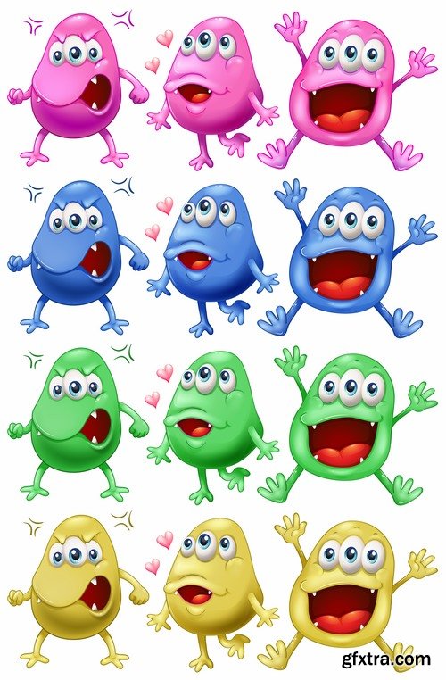 Collection of cartoon funny monsters icon smiley animals vector image 25 EPS