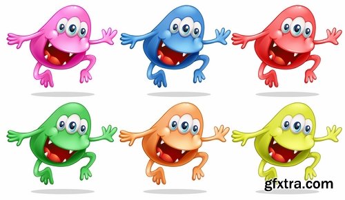 Collection of cartoon funny monsters icon smiley animals vector image 25 EPS