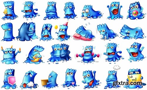 Collection of cartoon funny monsters icon smiley animals vector image 25 EPS