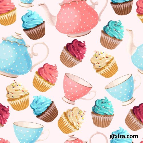 Vector invitation to tea party with sweets