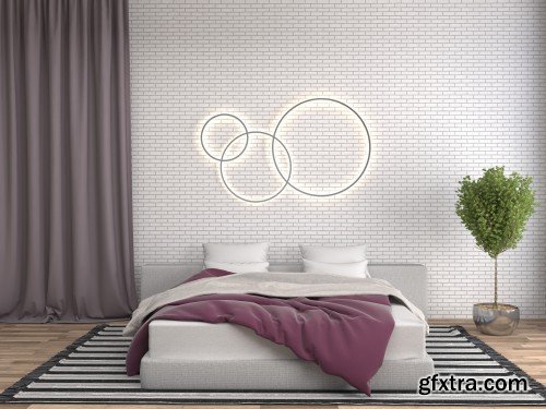 Bedroom interior, interior with sofa, 3d illustration