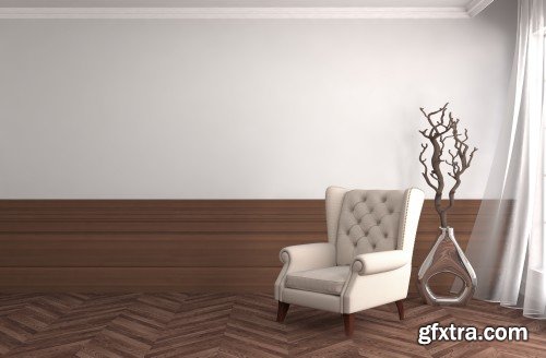 Bedroom interior, interior with sofa, 3d illustration