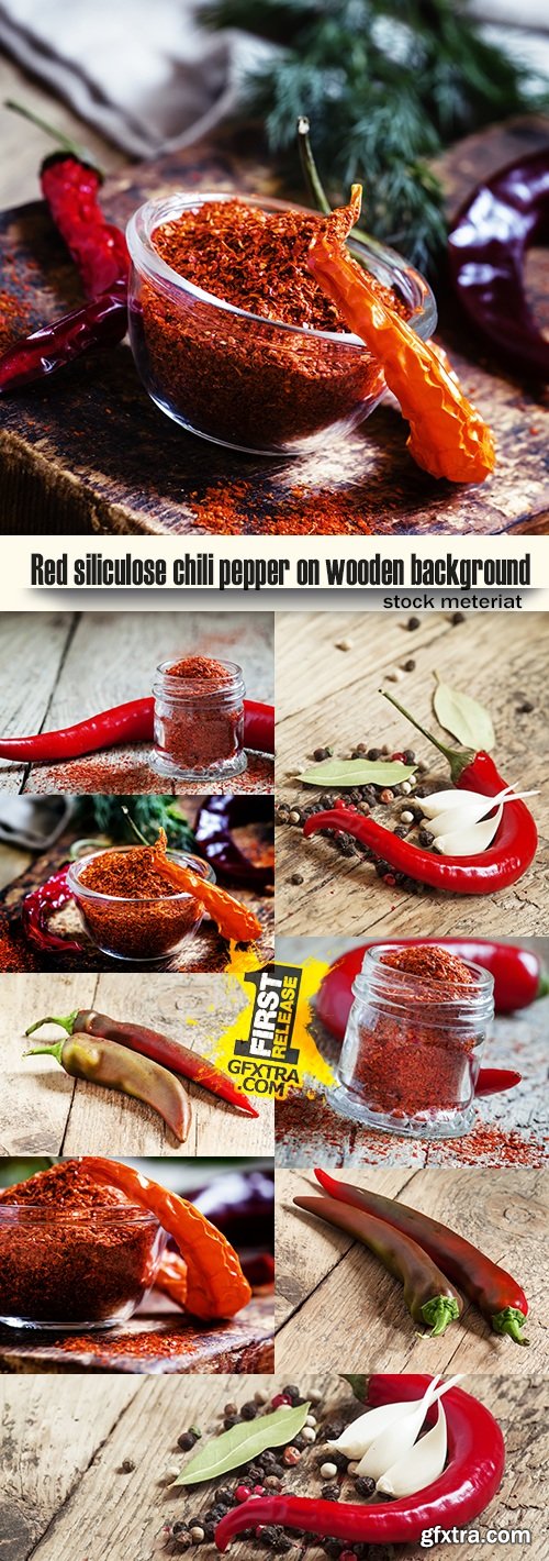 Red siliculose chili pepper on wooden background