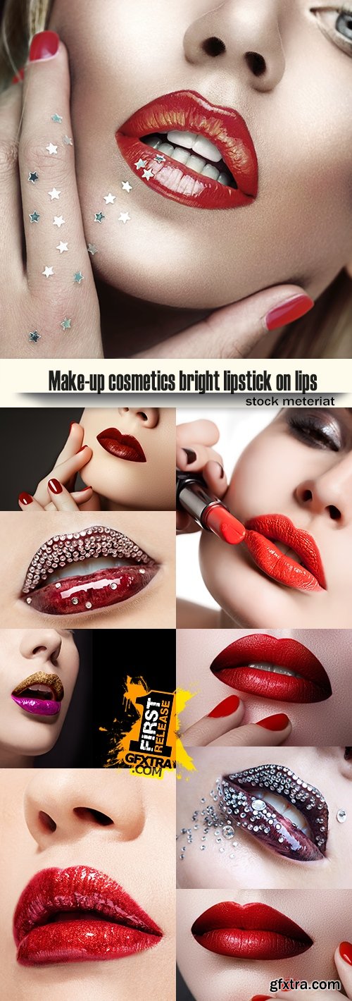 Make-up cosmetics bright lipstick on lips